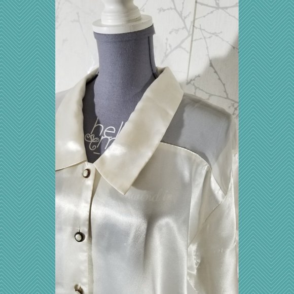Victoria's Secret VTG Gold Label Ivory White Satin Blouse Clean Girl Preppy - Picture 2 of 6